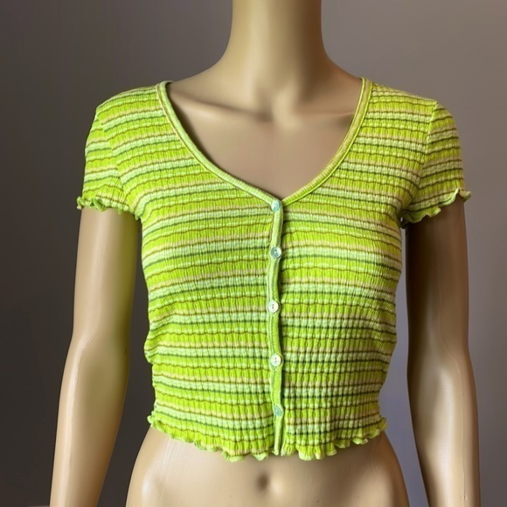 Stitch & Pine Short Sleeve Ribbed‎ Crop Top - XS Lime
